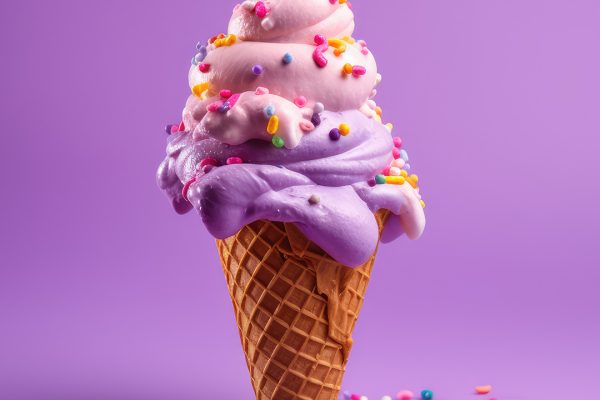 Ice cream cone on a purple background.
