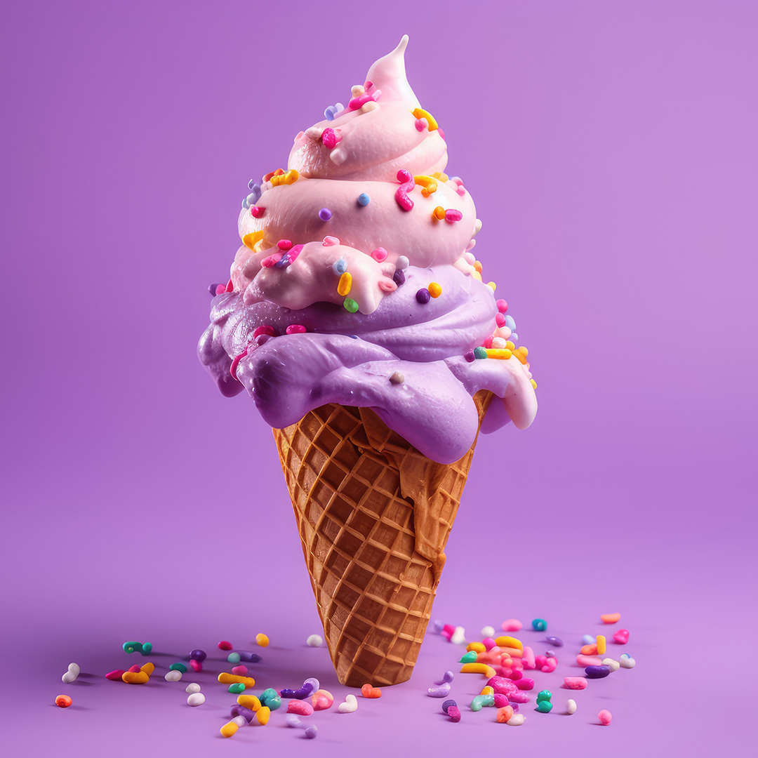 Ice cream cone on a purple background.